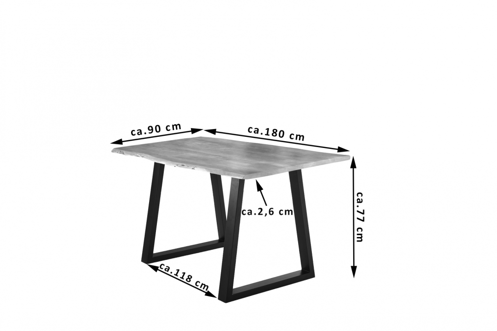 Esstisch Baumkante massiv Akazie natur 180 x 90 schwarz V-Gestell LUBIN itemprop=