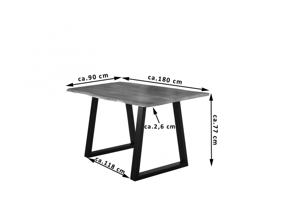 Esstisch Baumkante massiv Akazie nussbaum 180 x 90 schwarz V-Gestell LUBIN itemprop=