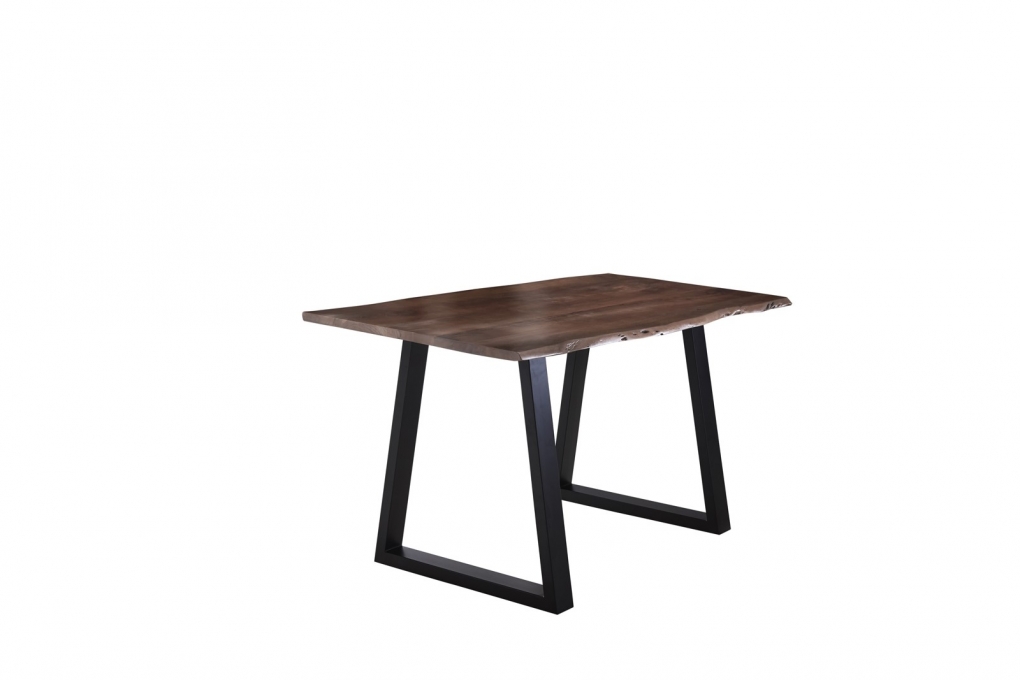 Esstisch Baumkante massiv Akazie nussbaum 160 x 85 schwarz V-Gestell LUBIN itemprop=