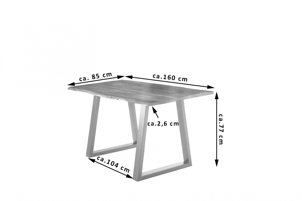 Esstisch Baumkante massiv Akazie natur 160 x 85 silber V-Gestell LUBIN itemprop=