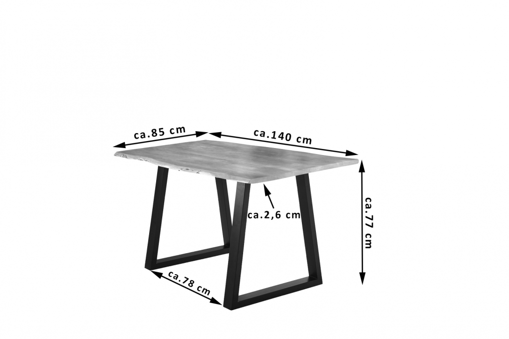 Esstisch Baumkante massiv Akazie natur 140 x 80 schwarz V-Gestell LUBIN itemprop=