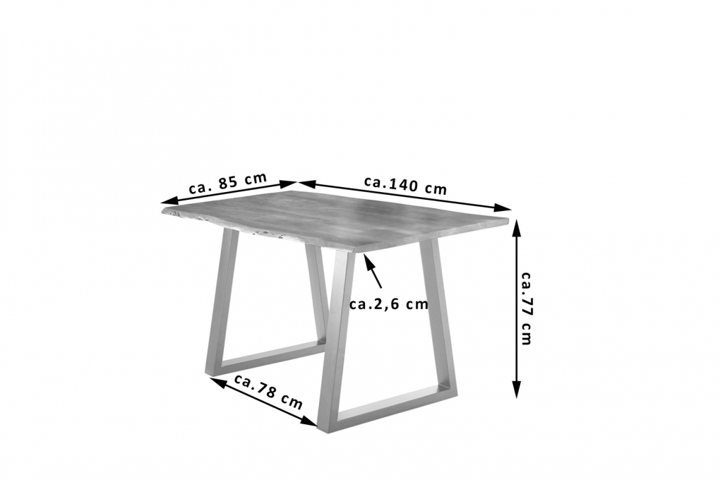 Esstisch Baumkante massiv Akazie natur 140 x 80 silber V-Gestell LUBIN itemprop=