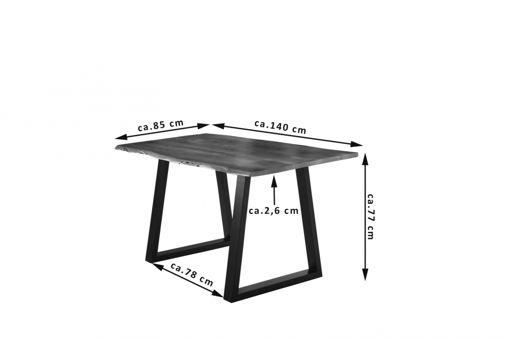 Esstisch Baumkante massiv Akazie nussbaum 140 x 80 schwarz V-Gestell LUBIN itemprop=