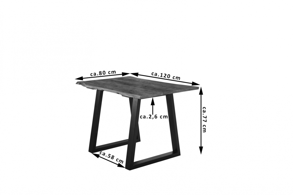 Esstisch Baumkante massiv Akazie nussbaum 120 x 80 schwarz V-Gestell LUBIN itemprop=