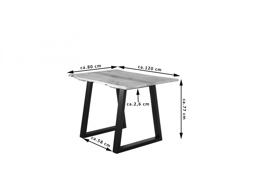 Esstisch Baumkante massiv Akazie natur 120 x 80 schwarz V-Gestell LUBIN itemprop=