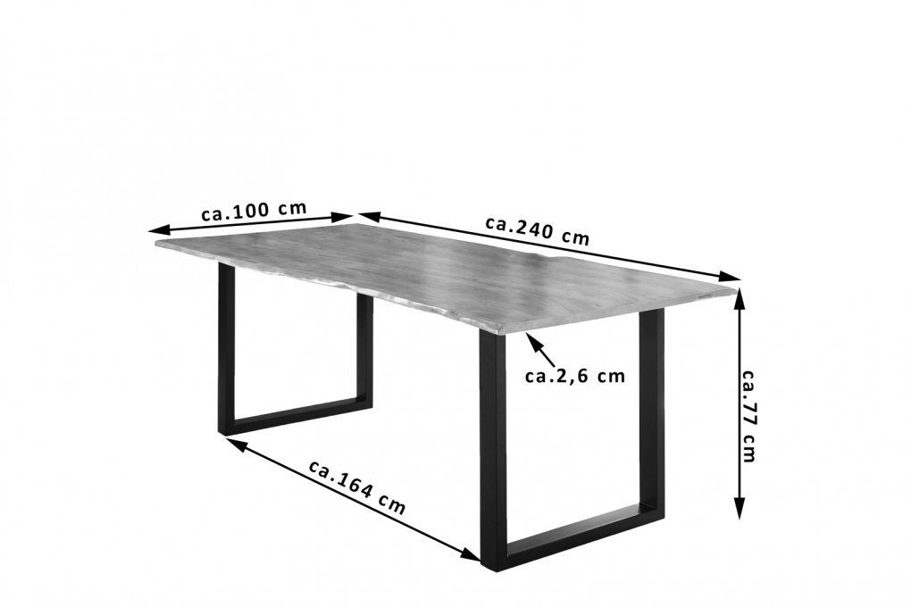 Esstisch Baumkante massiv Akazie natur 240 x 100 schwarz U-Gestell LUBIN itemprop=