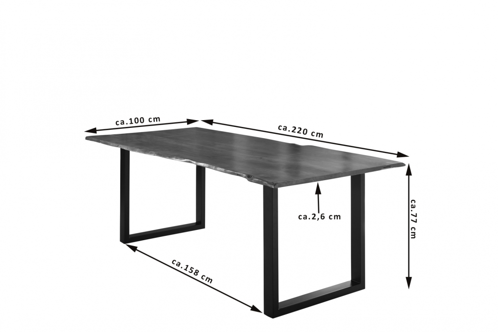 Esstisch Baumkante massiv Akazie nussbaum 220 x 100 schwarz U-Gestell LUBIN itemprop=