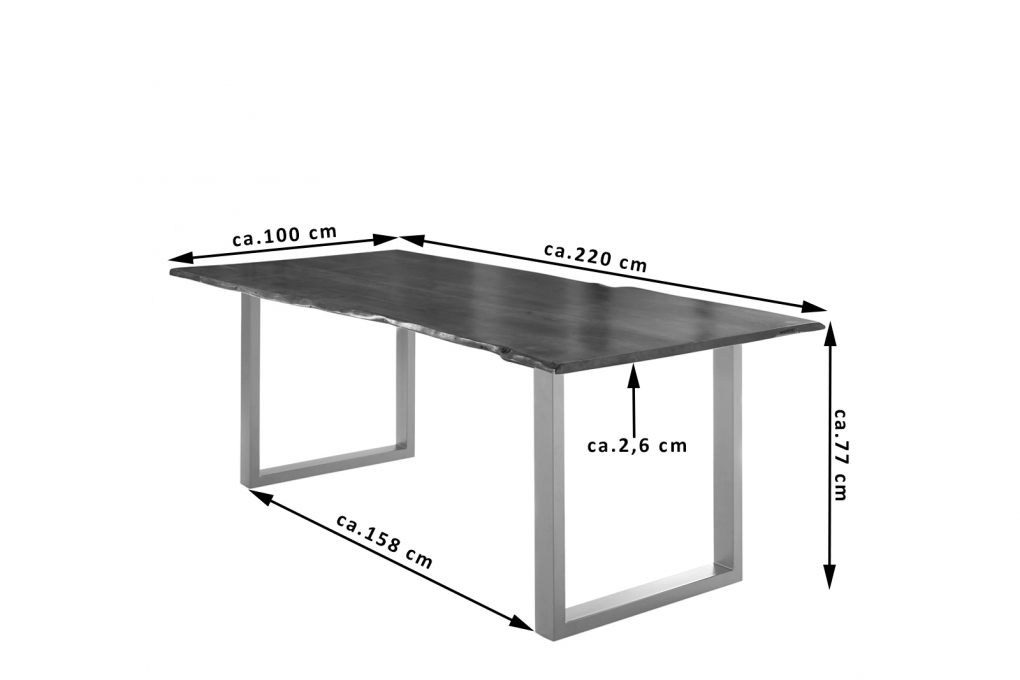 Esstisch Baumkante massiv Akazie nussbaum 220 x 100 silber U-Gestell LUBIN itemprop=