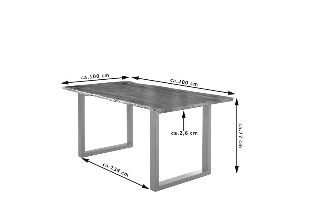 Esstisch Baumkante massiv Akazie nussbaum 200 x 100 silber U-Gestell LUBIN itemprop=