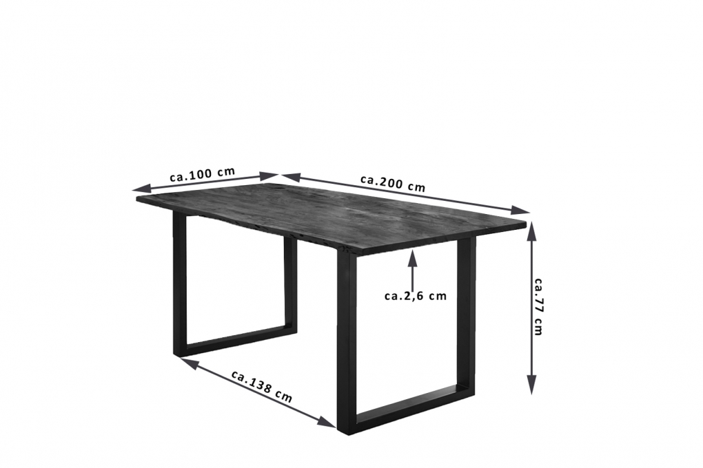 Esstisch Baumkante massiv Akazie nussbaum 200 x 100 schwarz U-Gestell LUBIN itemprop=