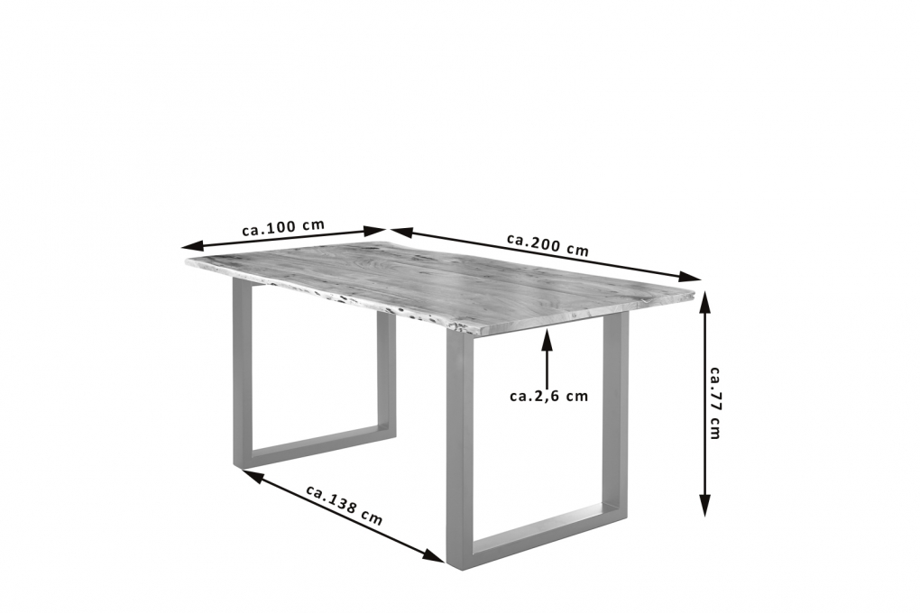 Esstisch Baumkante massiv Akazie natur 200 x 100 silber U-Gestell LUBIN itemprop=