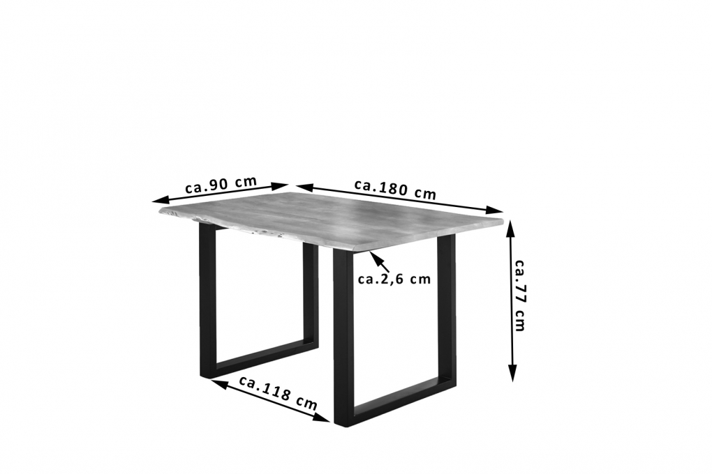 Esstisch Baumkante massiv Akazie natur 180 x 90 schwarz U-Gestell LUBIN itemprop=