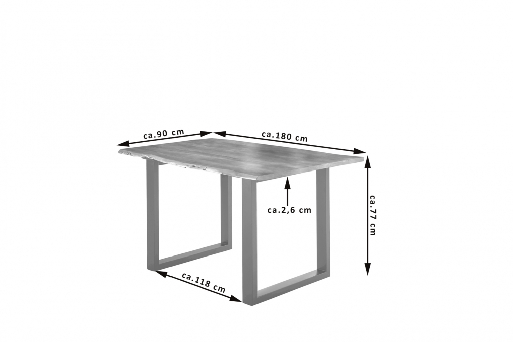 Esstisch Baumkante massiv Akazie natur 180 x 90 silber U-Gestell LUBIN itemprop=