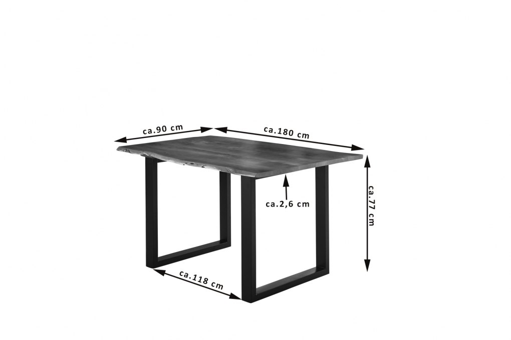 Esstisch Baumkante massiv Akazie nussbaum 180 x 90 schwarz U-Gestell LUBIN itemprop=