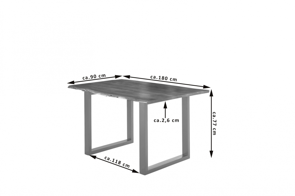 Esstisch Baumkante massiv Akazie nussbaum 180 x 90 silber U-Gestell LUBIN itemprop=