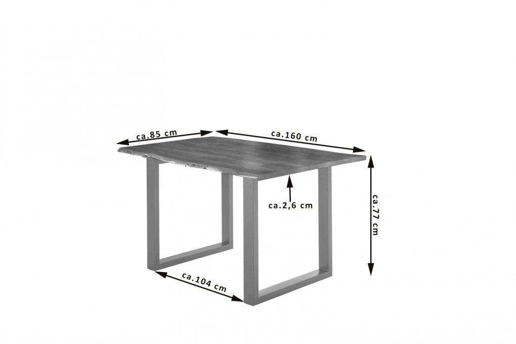 Esstisch Baumkante massiv Akazie nussbaum 160 x 85 silber U-Gestell LUBIN itemprop=