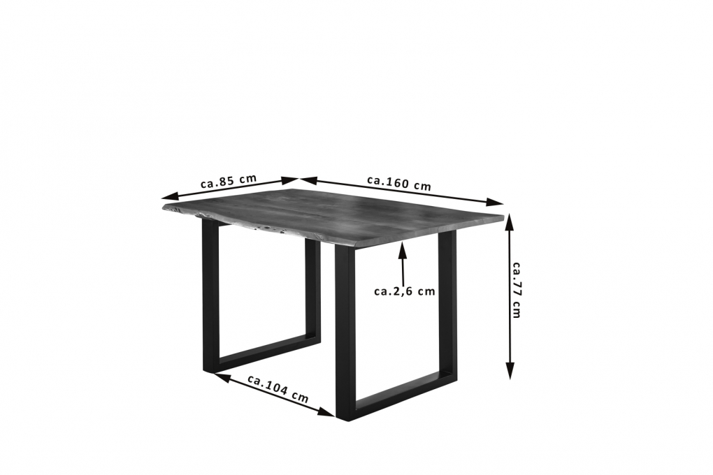 Esstisch Baumkante massiv Akazie nussbaum 160 x 85 schwarz U-Gestell LUBIN itemprop=