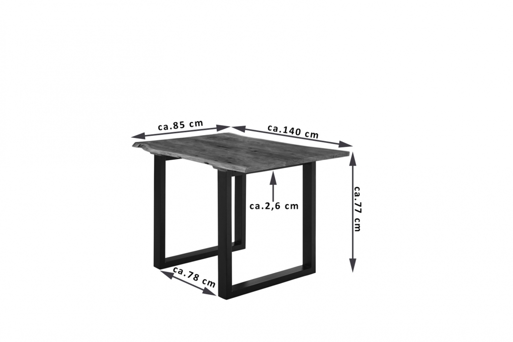 Esstisch Baumkante massiv Akazie nussbaum 140 x 80 schwarz U-Gestell LUBIN itemprop=