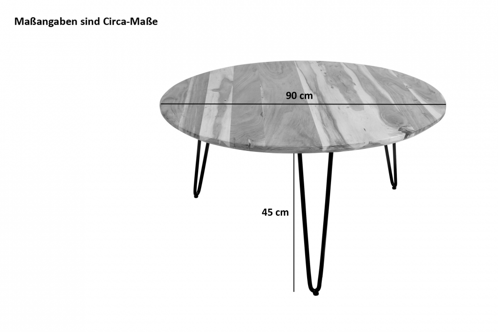 Couchtisch Akazie massiv Hairpin-Gestell Metall 90x90x45 cm naturfarben schwarz Nagar itemprop=