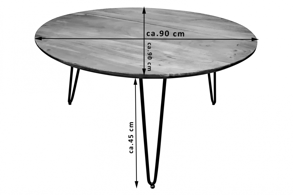 Couchtisch Akazie massiv Hairpin-Gestell Metall 90x90x45 cm nussbaumfarben schwarz Nagar itemprop=