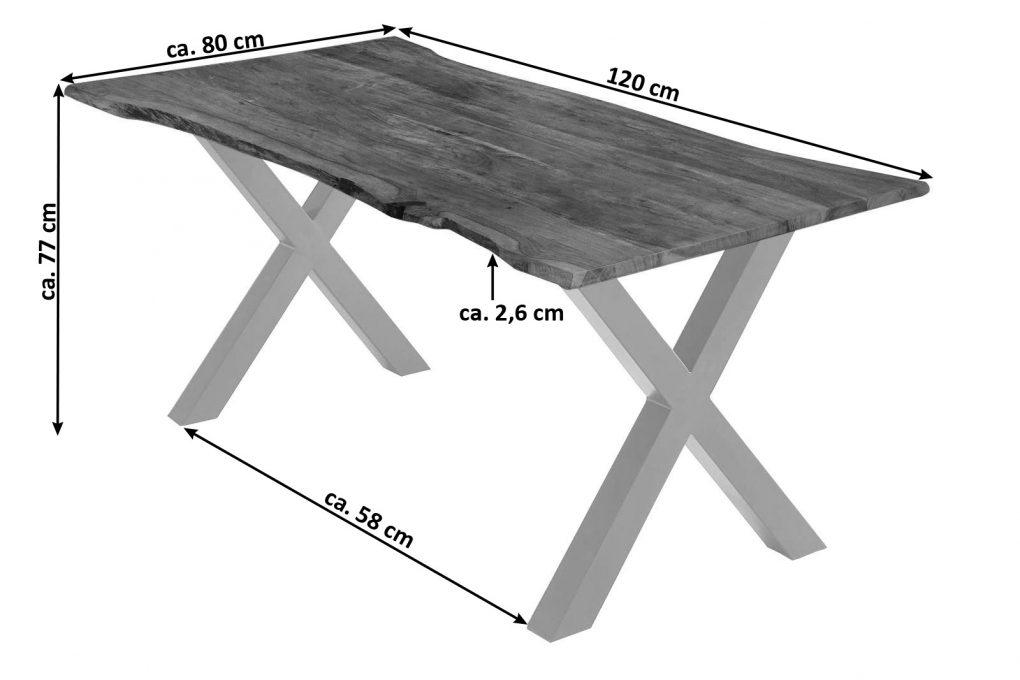 Esstisch Akazie nussbaumfarben 120 x 80 cm X-Gestell silber YVONNE itemprop=