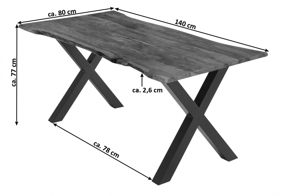 Esstisch Akazie nussbaumfarben 140 x 80 cm X-Gestell schwarz YVONNE itemprop=