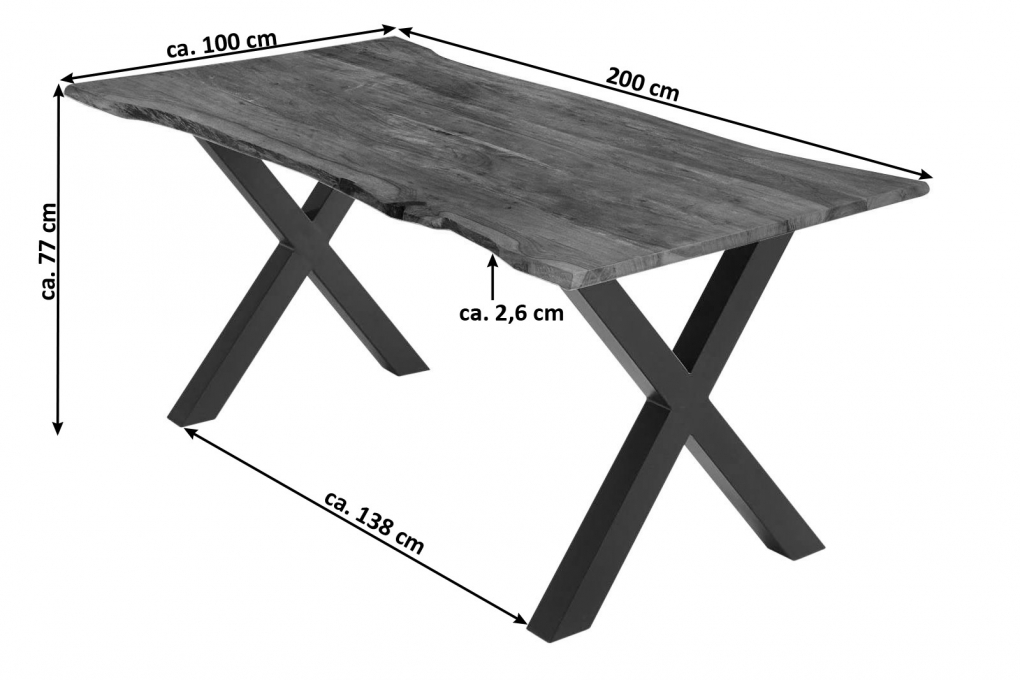 Esstisch Akazie nussbaumfarben 200 x 100 cm X-Gestell schwarz YVONNE itemprop=