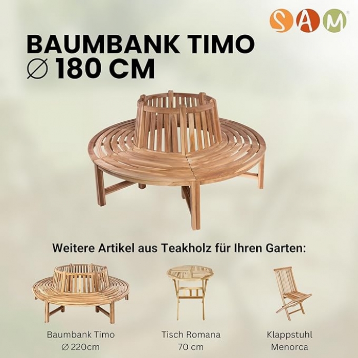 Rundbank 360° Gartenbank Teak massiv  ø180 cm TIMO itemprop=