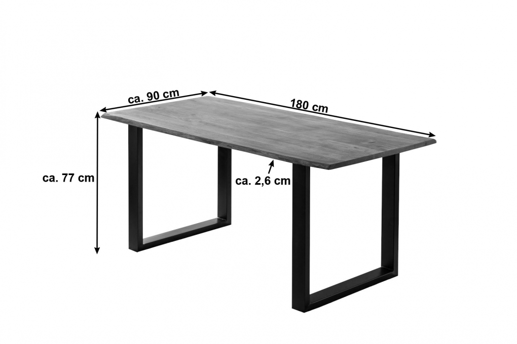 Essgruppe 180 cm Akazie stonefarben U-Gestell schwarz mit 6 Stühlen LAURINA itemprop=