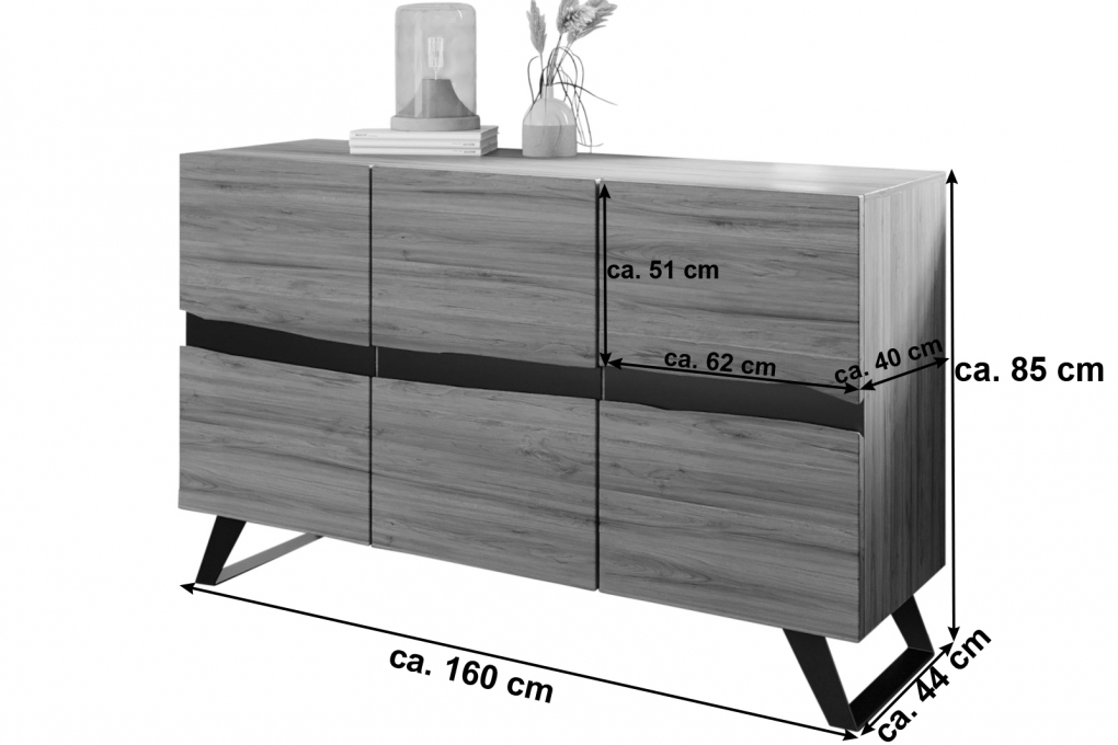Sideboard 160 cm Akazienholz naturfarben SARAH itemprop=