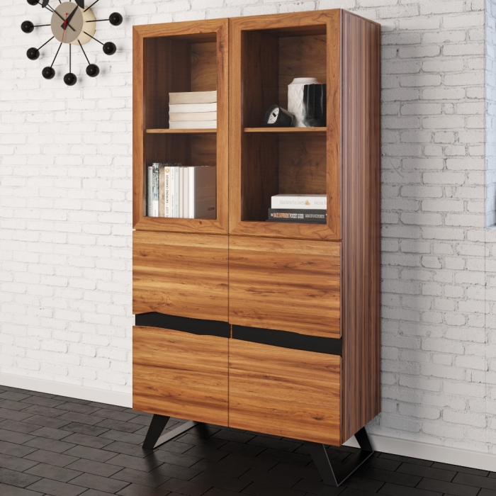 Highboard 98 x 44 x 175 cm Akazienholz nussbaumfarben SARAH itemprop=