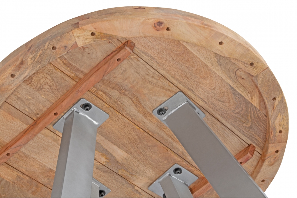 Esszimmertisch rund 90 cm Mangoholz naturfarben silber Adelina itemprop=