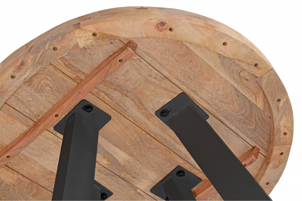 Esszimmertisch rund 100 cm Mangoholz naturfarben schwarz Adelina itemprop=