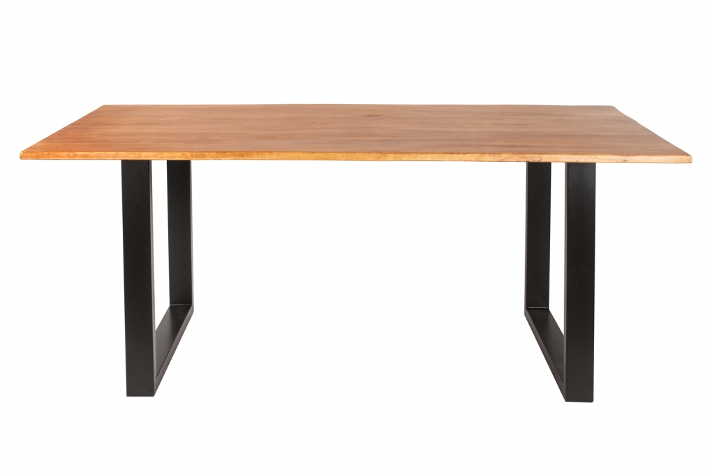 Baumkantentisch Hevea massiv eichefarben 140 x 80 cm U-Gestell schwarz MAILO itemprop=