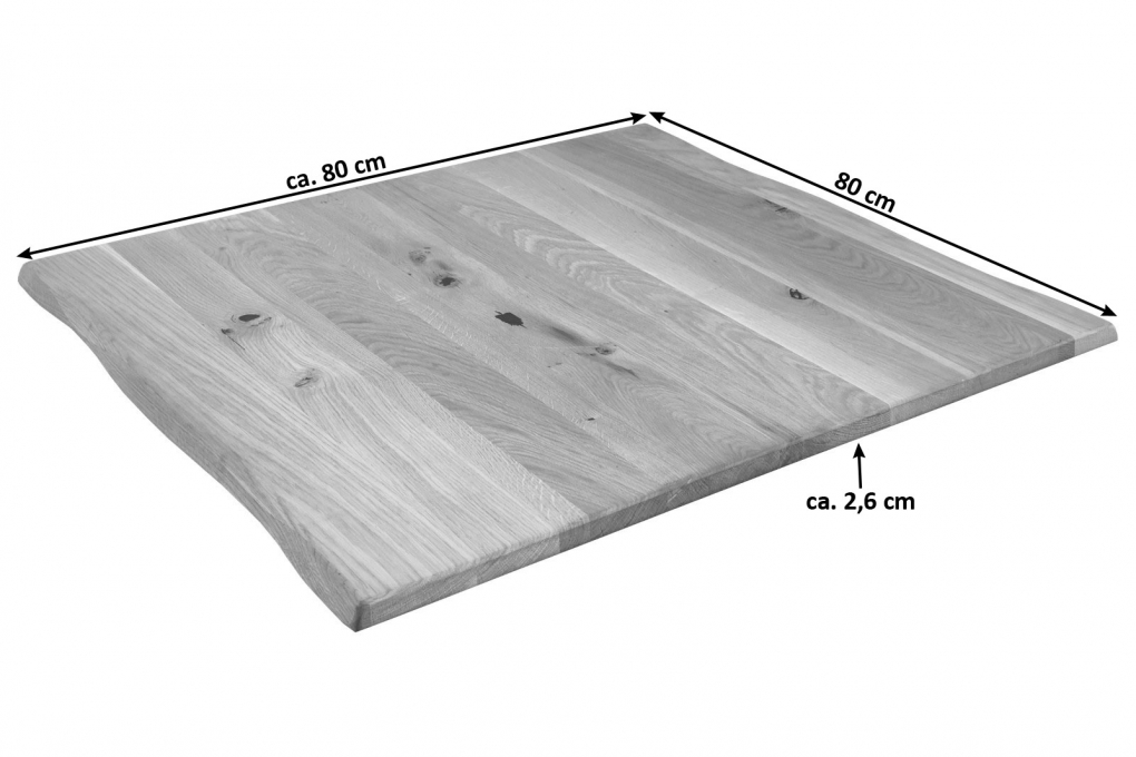 Tischplatte Baumkante Wildeiche 80 x 80 cm SESSA itemprop=