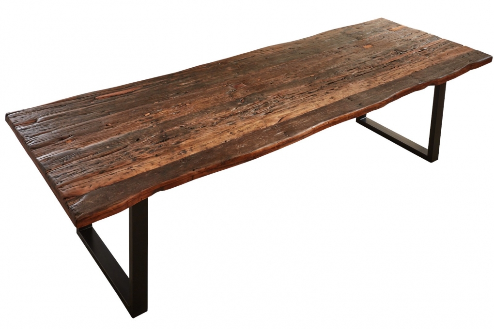 Baumkantentisch Rough Wood Platte 260 cm U-Gestell schwarz Ramon itemprop=
