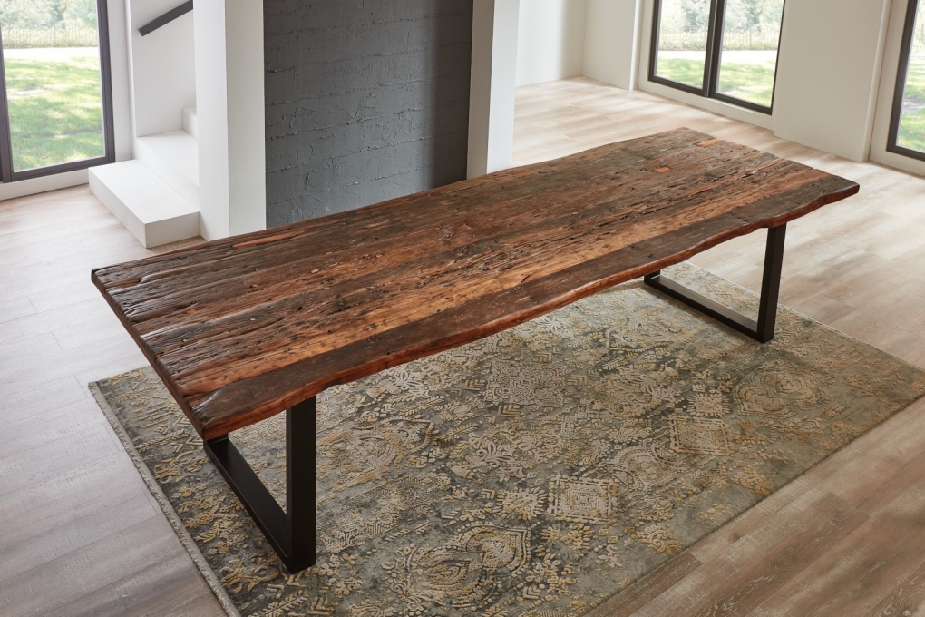 Baumkantentisch Rough Wood Platte 260 cm U-Gestell schwarz Ramon itemprop=