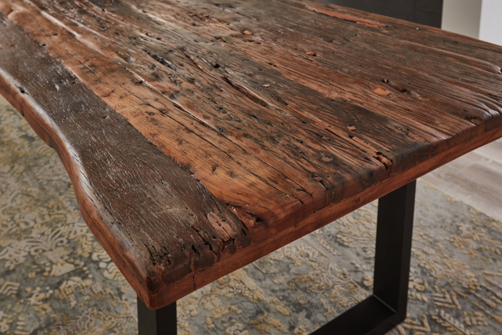 Baumkantentisch Rough Wood Platte 260 cm U-Gestell schwarz Ramon itemprop=
