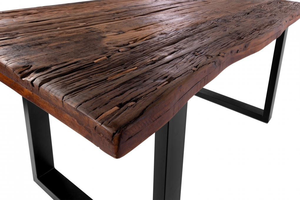 Baumkantentisch Rough Wood Platte 260 cm U-Gestell schwarz Ramon itemprop=