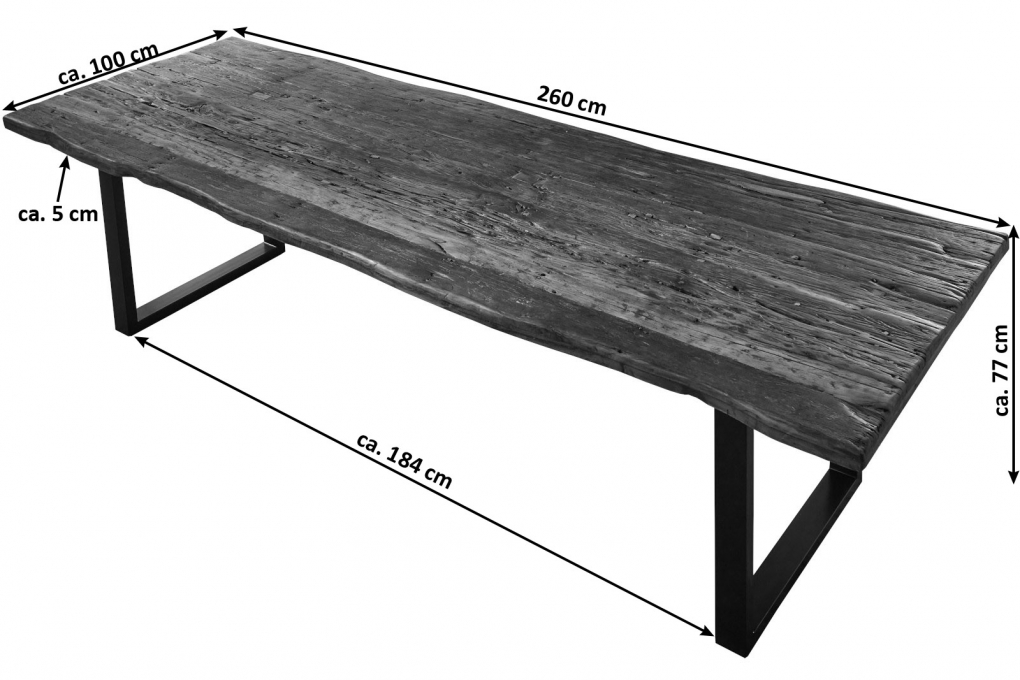 Baumkantentisch Rough Wood Platte 260 cm U-Gestell schwarz Ramon itemprop=