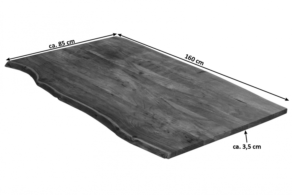 Tischplatte Baumkante massiv Akazie nussbaum 160 x 85 MILO itemprop=