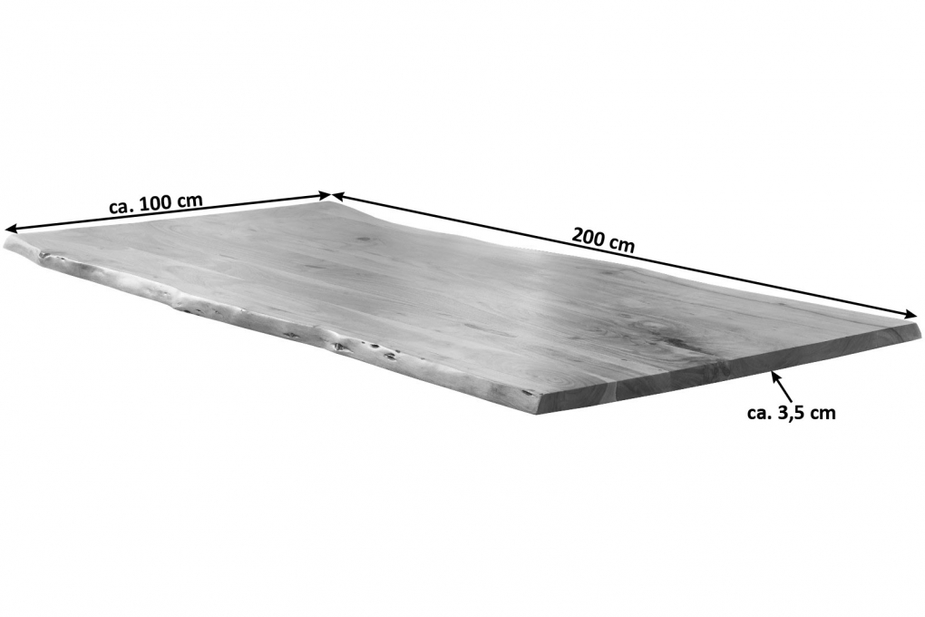 Tischplatte Baumkante massiv Akazie natur 200 x 100 MILO itemprop=