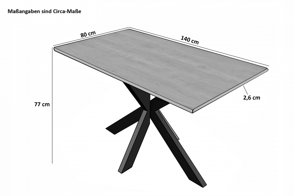 Esstisch Baumkante massiv Akazie nussbaum 140 x 80 cm Spidergestell schwarz BENNI itemprop=