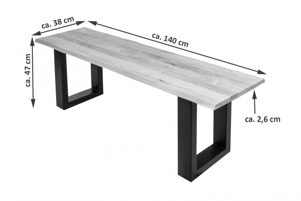 Sitzbank Baumkante 140 cm Eichenholz massiv schwarz Enrico itemprop=