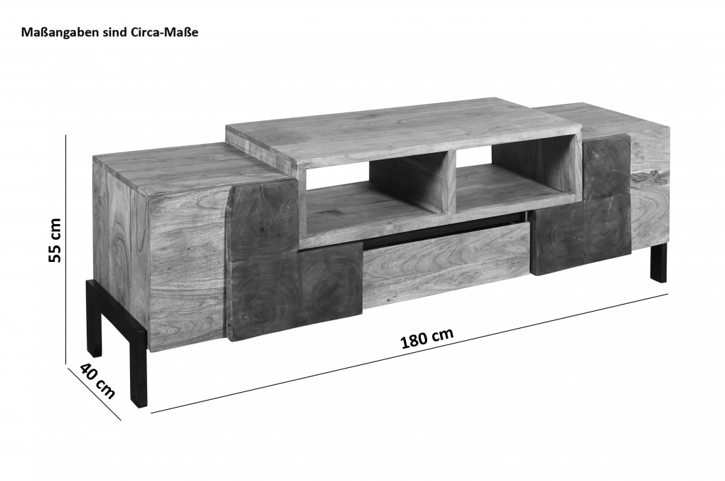 Lowboard 180 x 55 x 40 cm Akazienholz stonefarben LAURETTE itemprop=