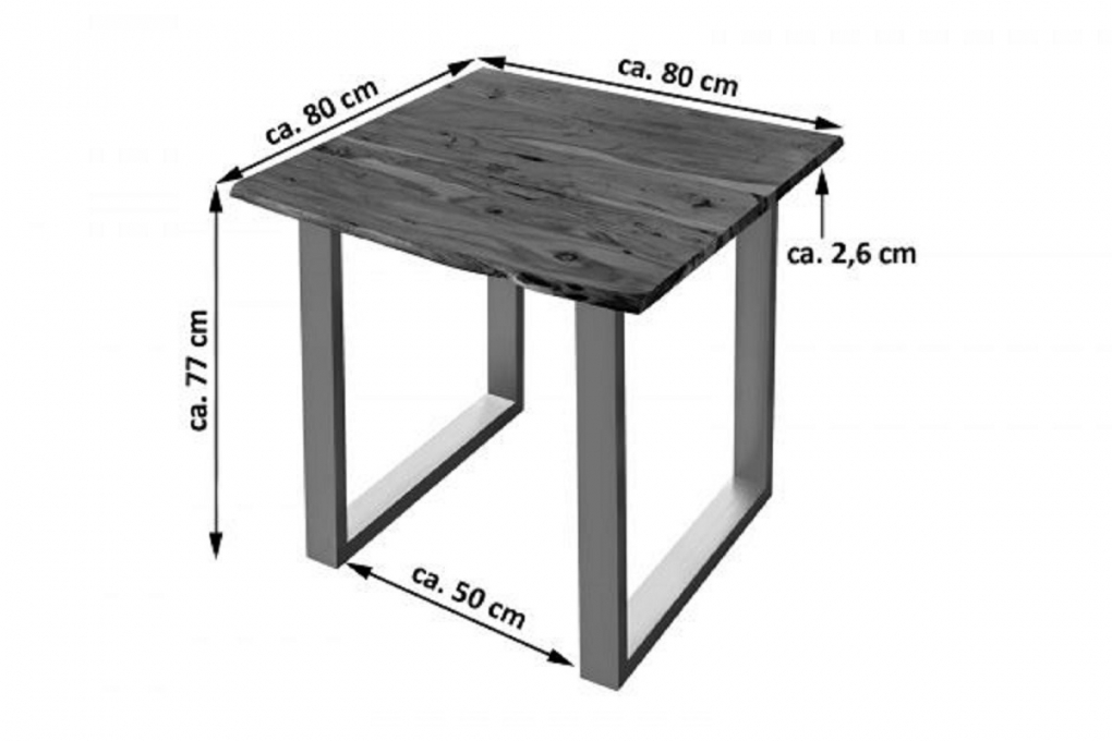 Esstisch Baumkante massiv Akazie nussbaum 80 x 80 schwarz U-Gestell LUBIN itemprop=