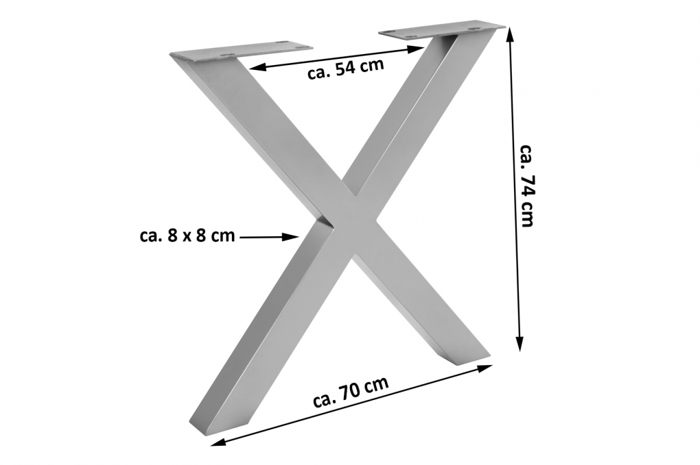 Tischgestell 2er Set Roheisen lackiert 70x10x74 cm silber X-Gestell itemprop=