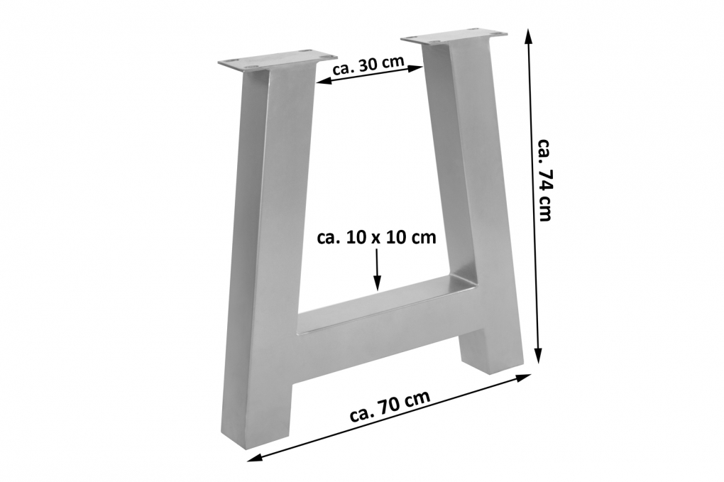 Tischgestell 2er Set Roheisen lackiert 70x10x74 cm silber A-Gestell itemprop=