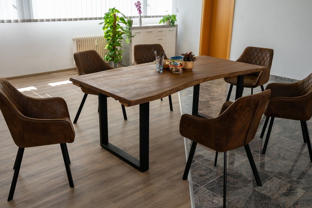  Esstisch Baumkante Akazie nougat 200 (300) x 100 mit Ansteckplatten BARCELONA itemprop=