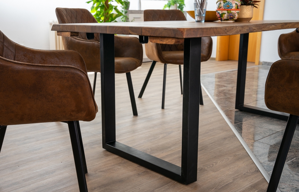  Esstisch Baumkante Akazie nougat 200 (300) x 100 mit Ansteckplatten BARCELONA itemprop=